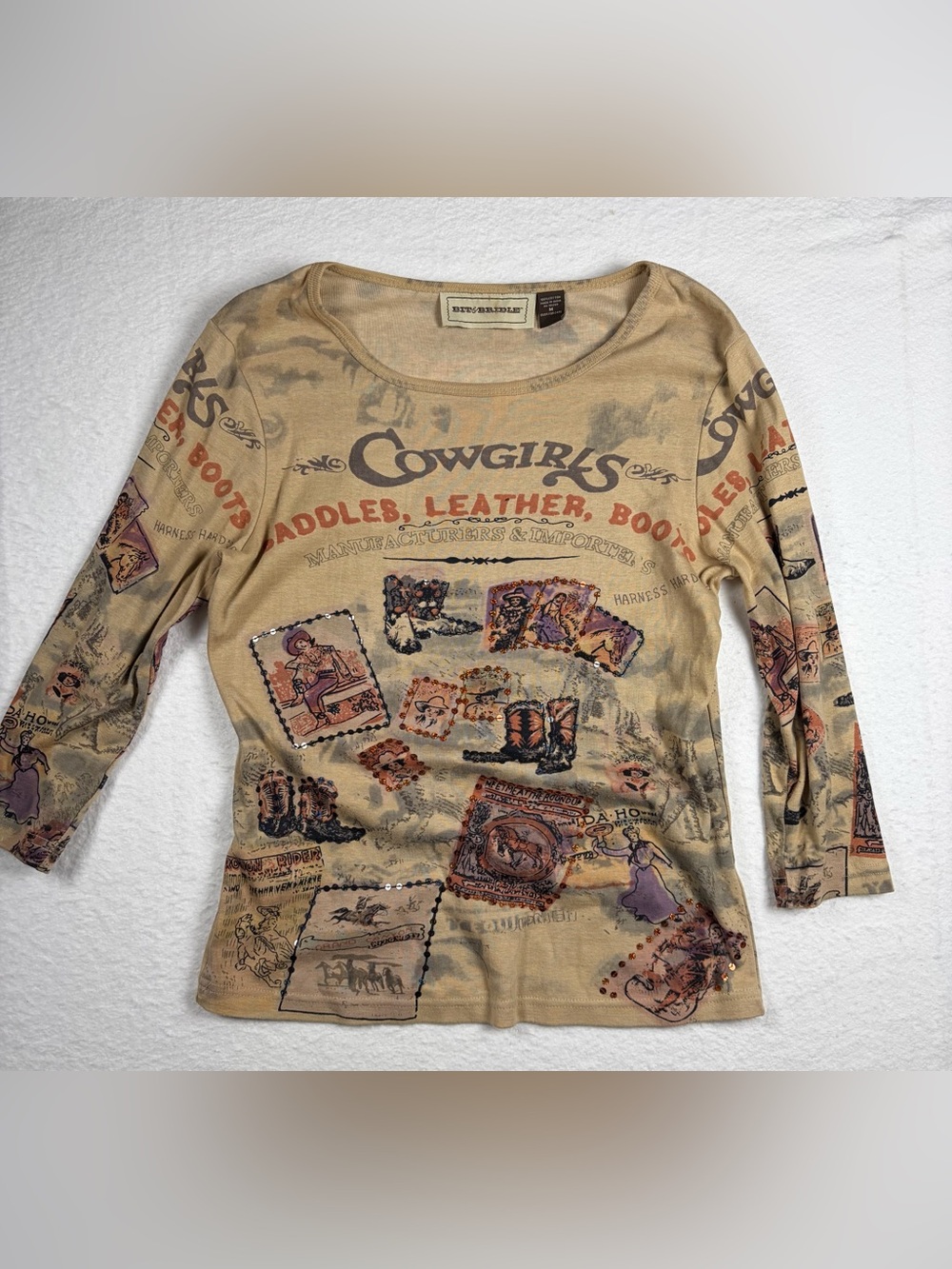 Bit & Bridle Beige Graphic Long Sleeve Top